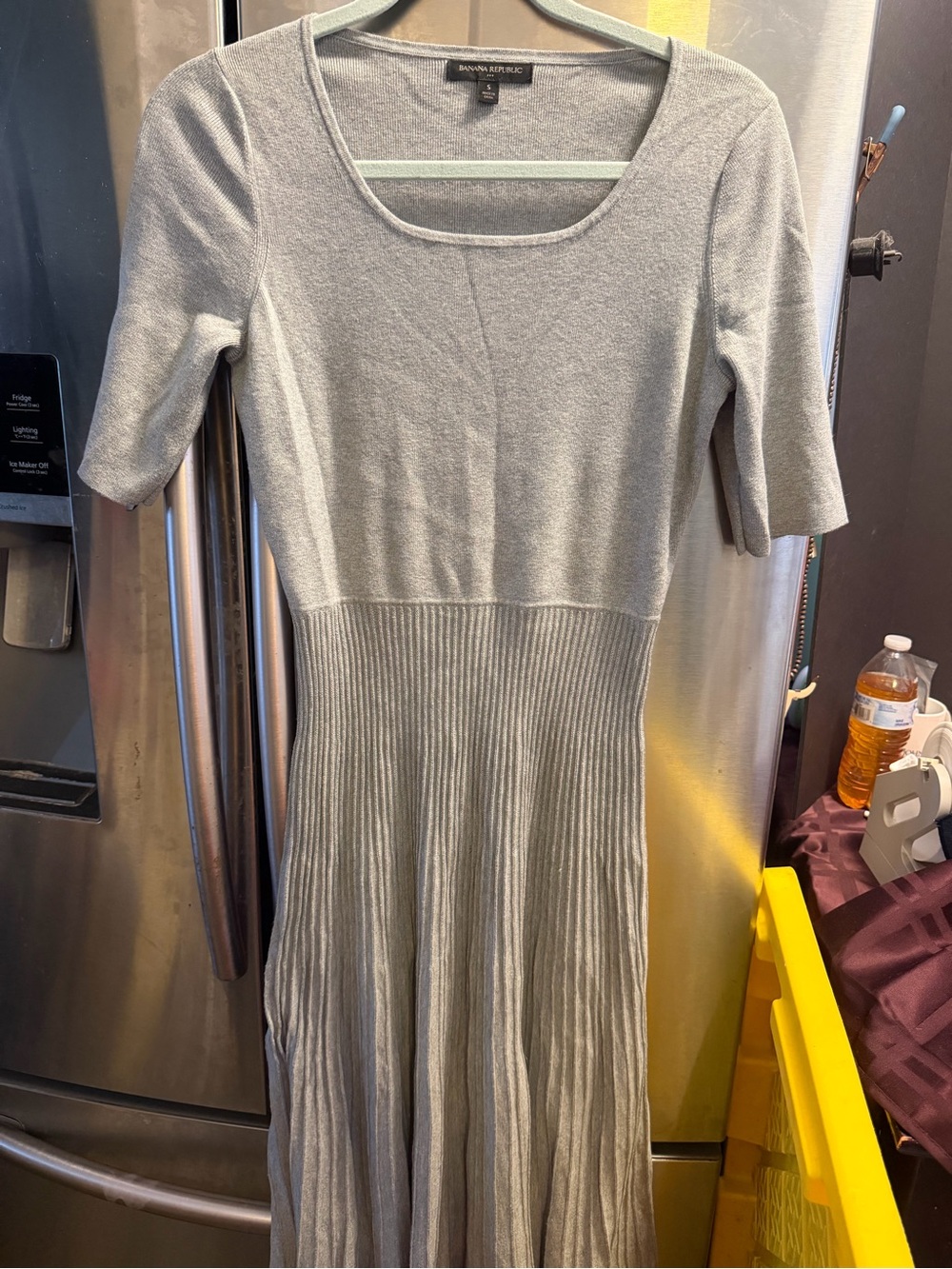 Banana Republic Light Gray Ribbed-Waist Midi Dress